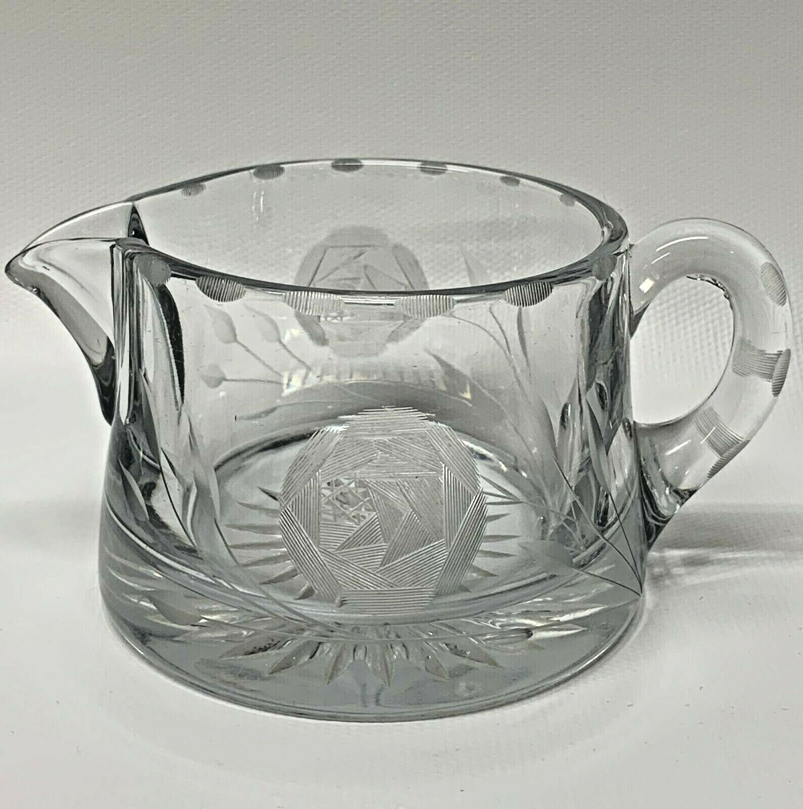 Heisey antique glassware Creamer & Double handled Sugar Bowl w/lid set floral  HEISEY - фотография #3