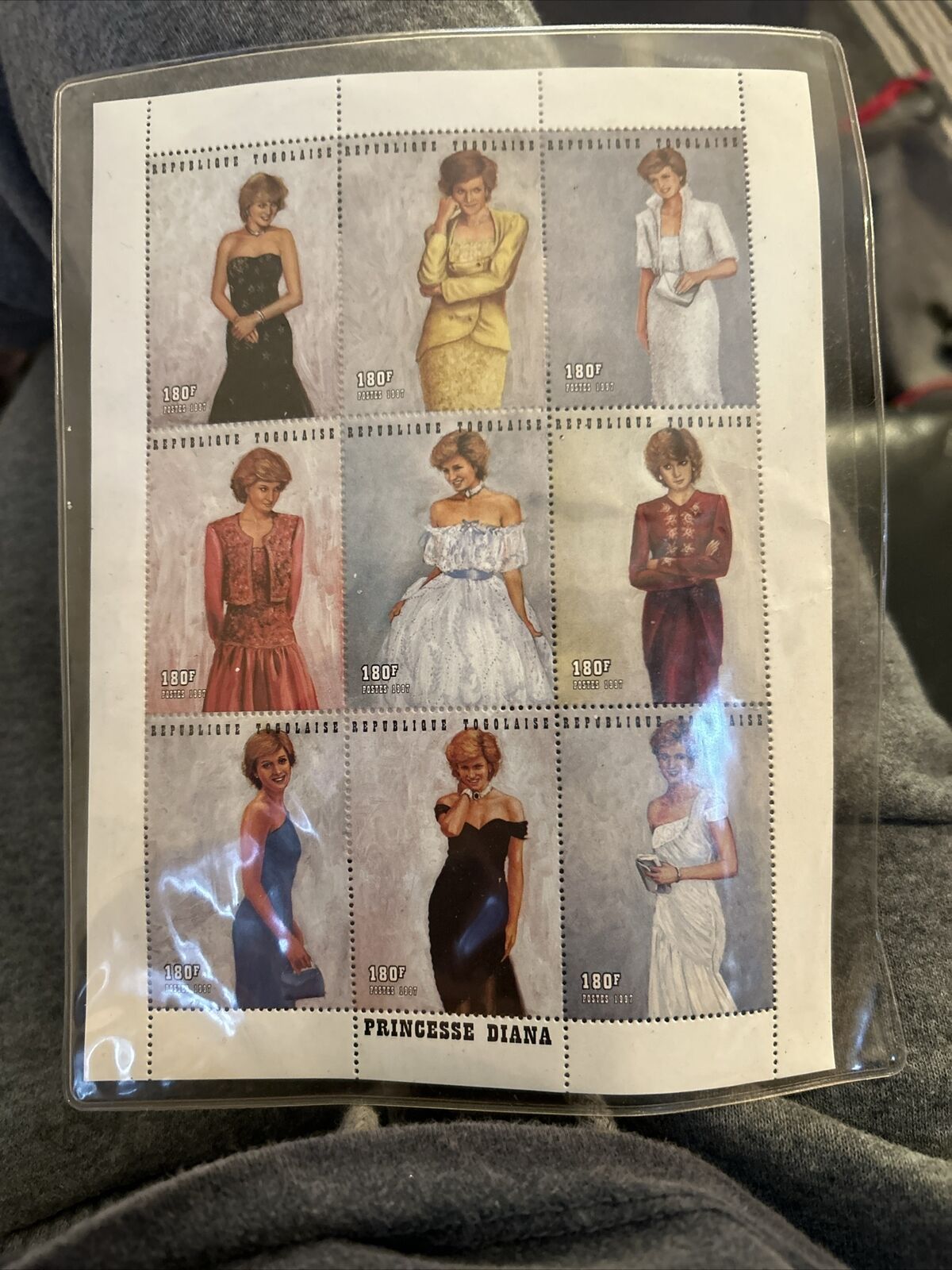 Princess Diana Royal Gowns Plate Block Of 9 Stamps W Authenticity Cert from Togo Без бренда