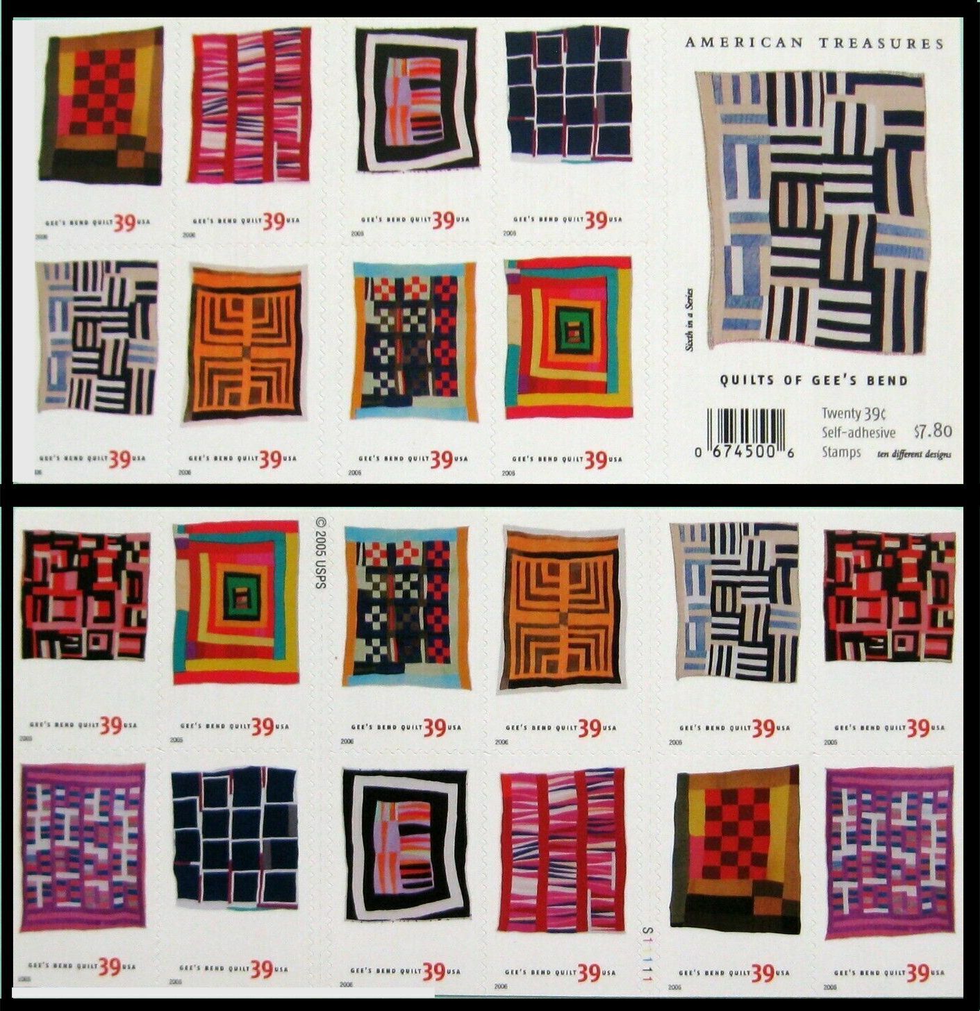 20 QUILTS OF GEE'S BEND Mint STAMPS Alabama African American Quilters 1940-2001 USPS - фотография #2