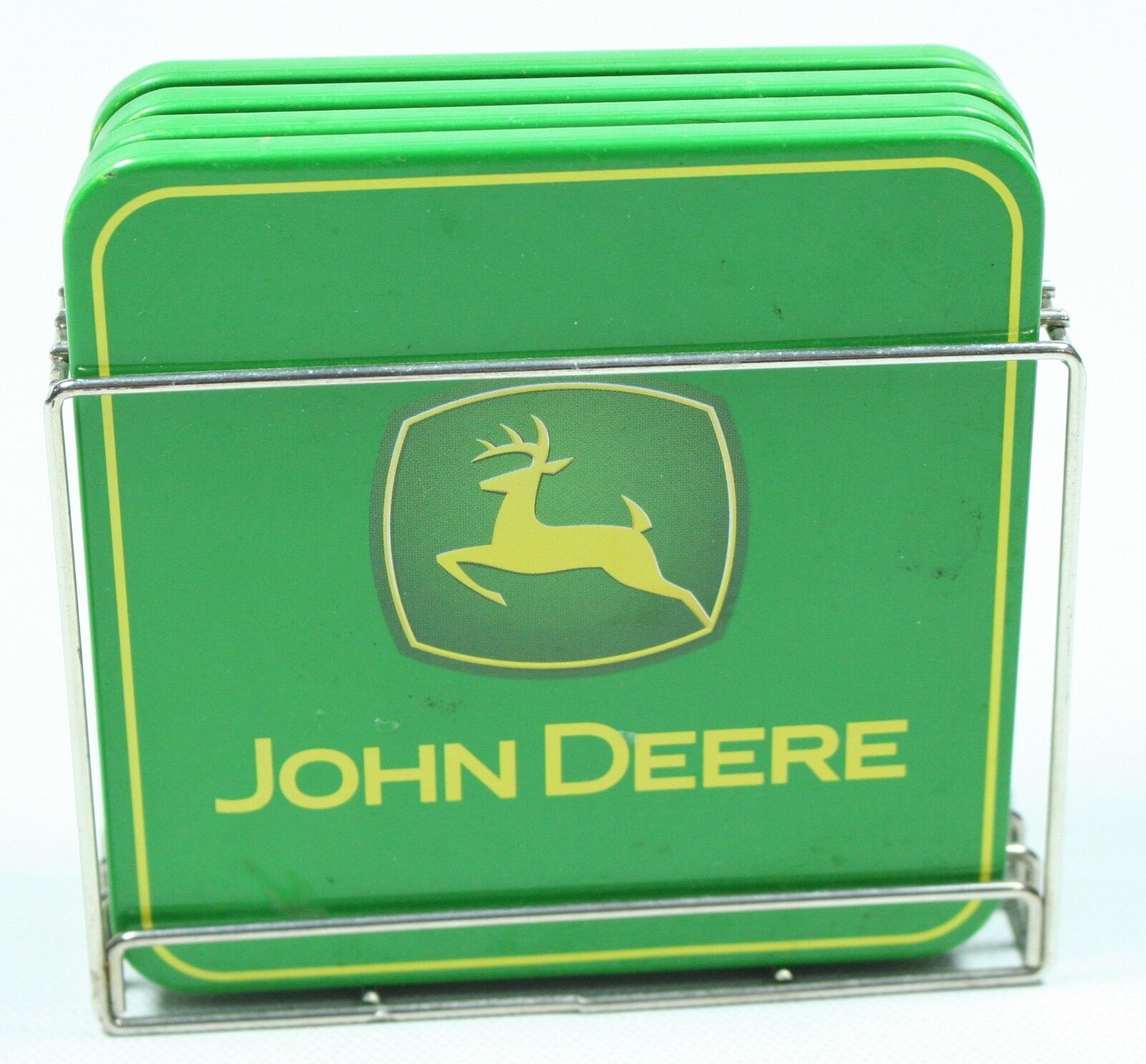 John Deere Four Piece Corrugated Cork Coaster Set With Metal Placement Holder Без бренда