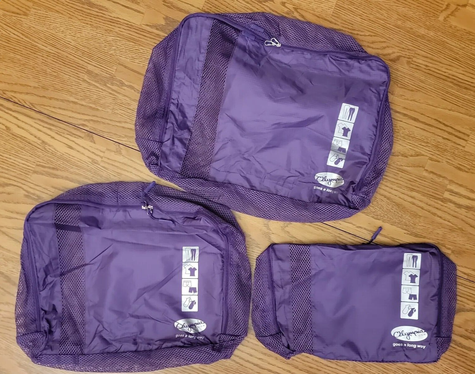 Travel Bags Olympia U.S.A. 3 Piece Packing Pouch Set Purple Travel Bags Olympia