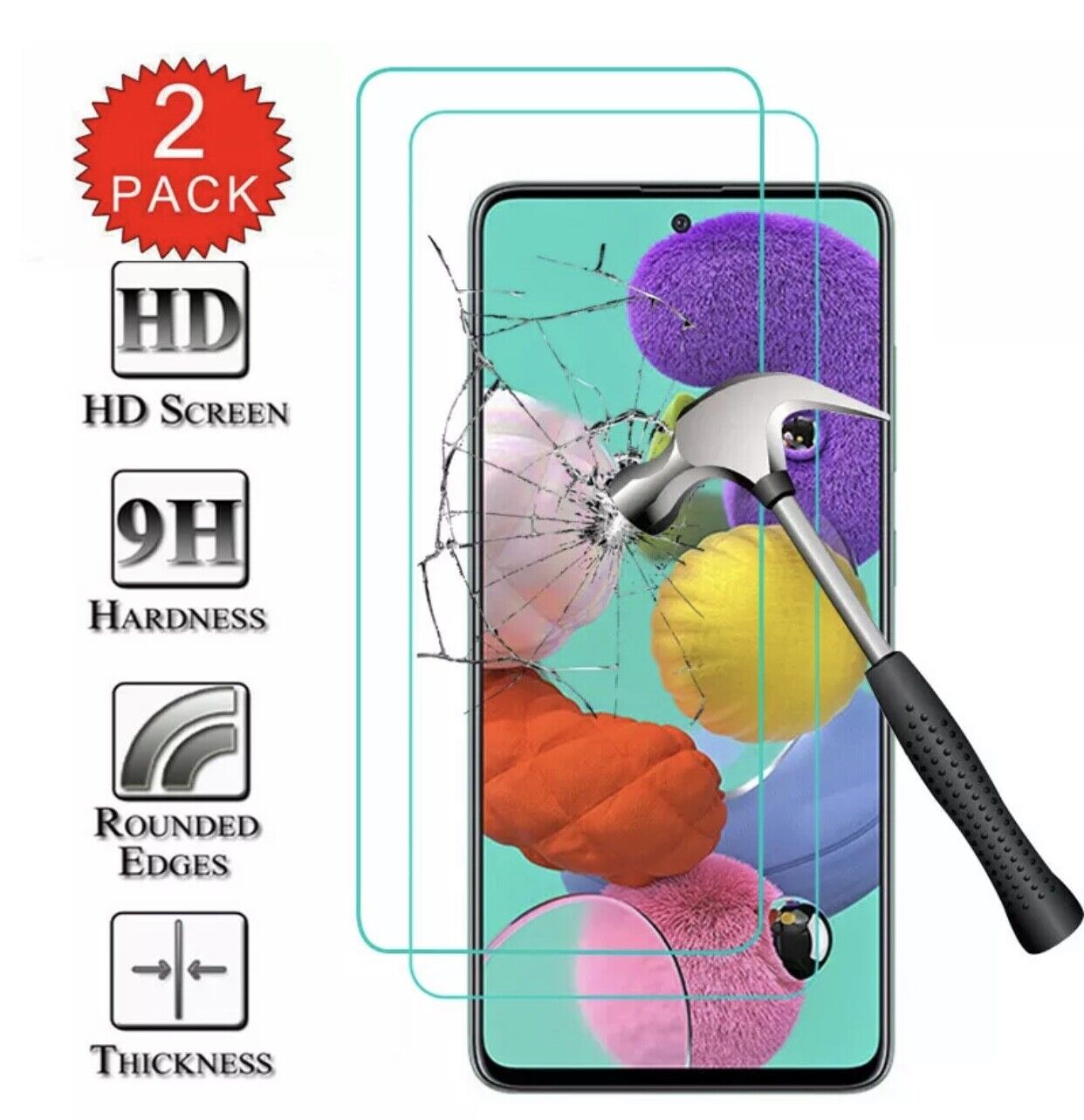2-Pack Premium Tempered Glass Screen Protector For Samsung Galaxy A51 Unbranded