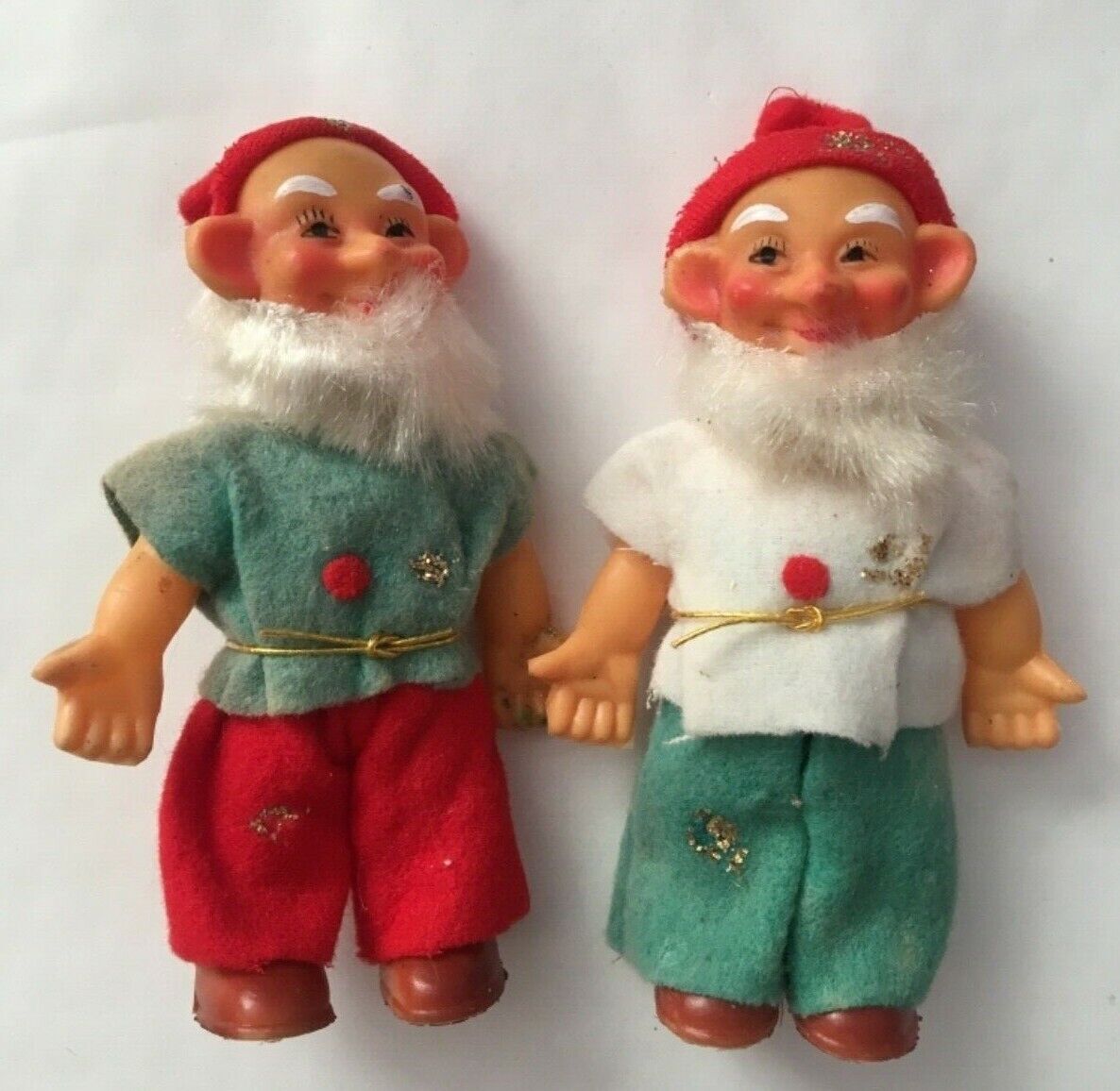 RARE 5" VINTAGE 50-60s ELF TROLL GNOME DOLL lot set 2 plastic Christmas figures Unknown