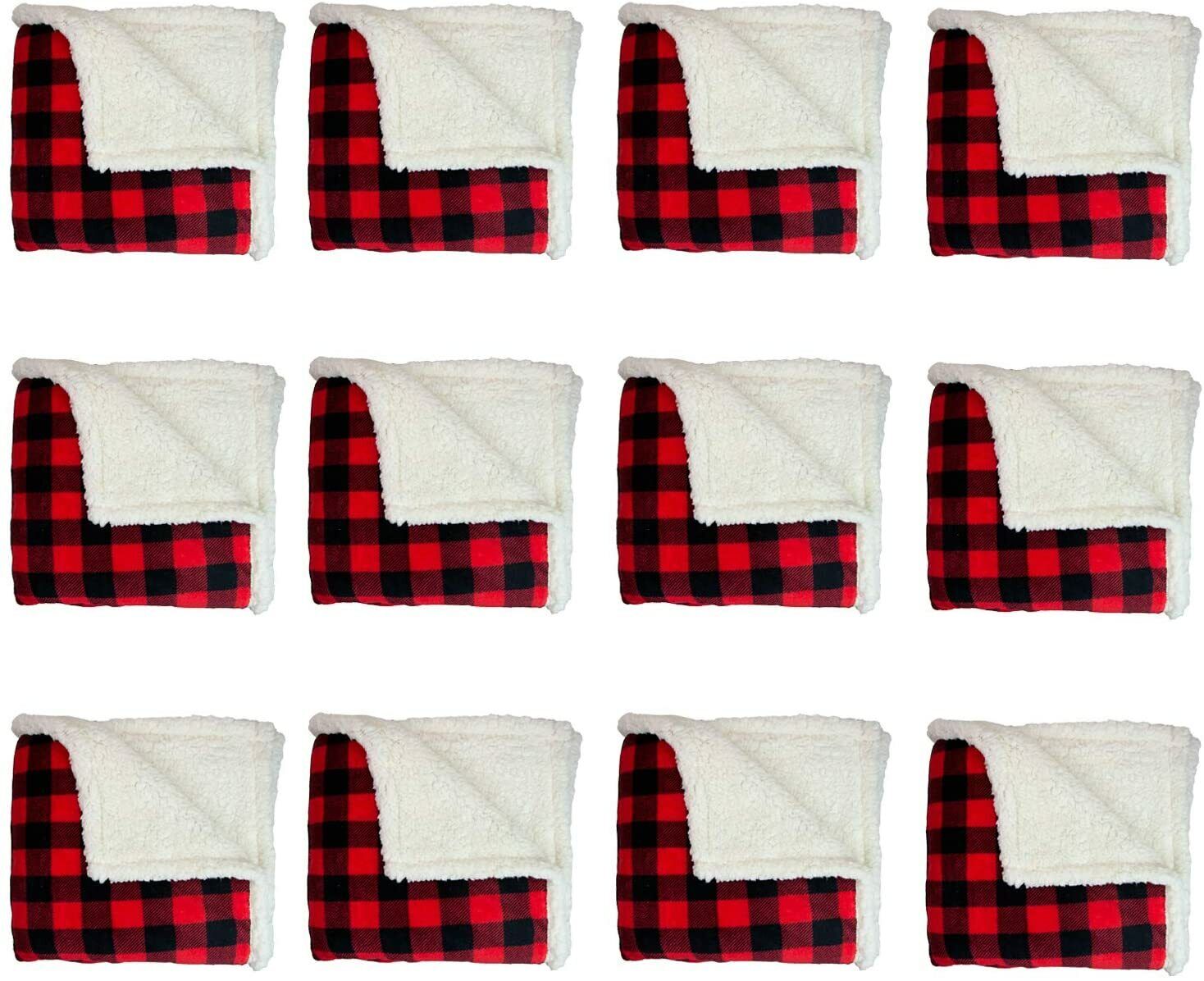 12 Pack of Buffalo Plaid Throw Blankets 50 x 70 Red & Black Soft Flannel Sherpa Arkwright Does Not Apply - фотография #6