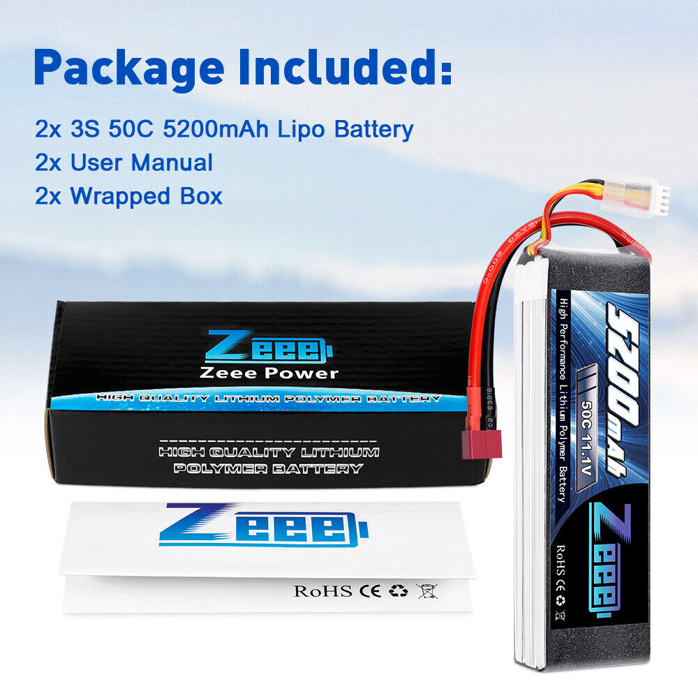 2PCS Zeee 11.1V 5200mAh 50C 3S LiPo Battery Deans for RC Car Helicopter Airplane ZEEE Does Not Apply - фотография #7