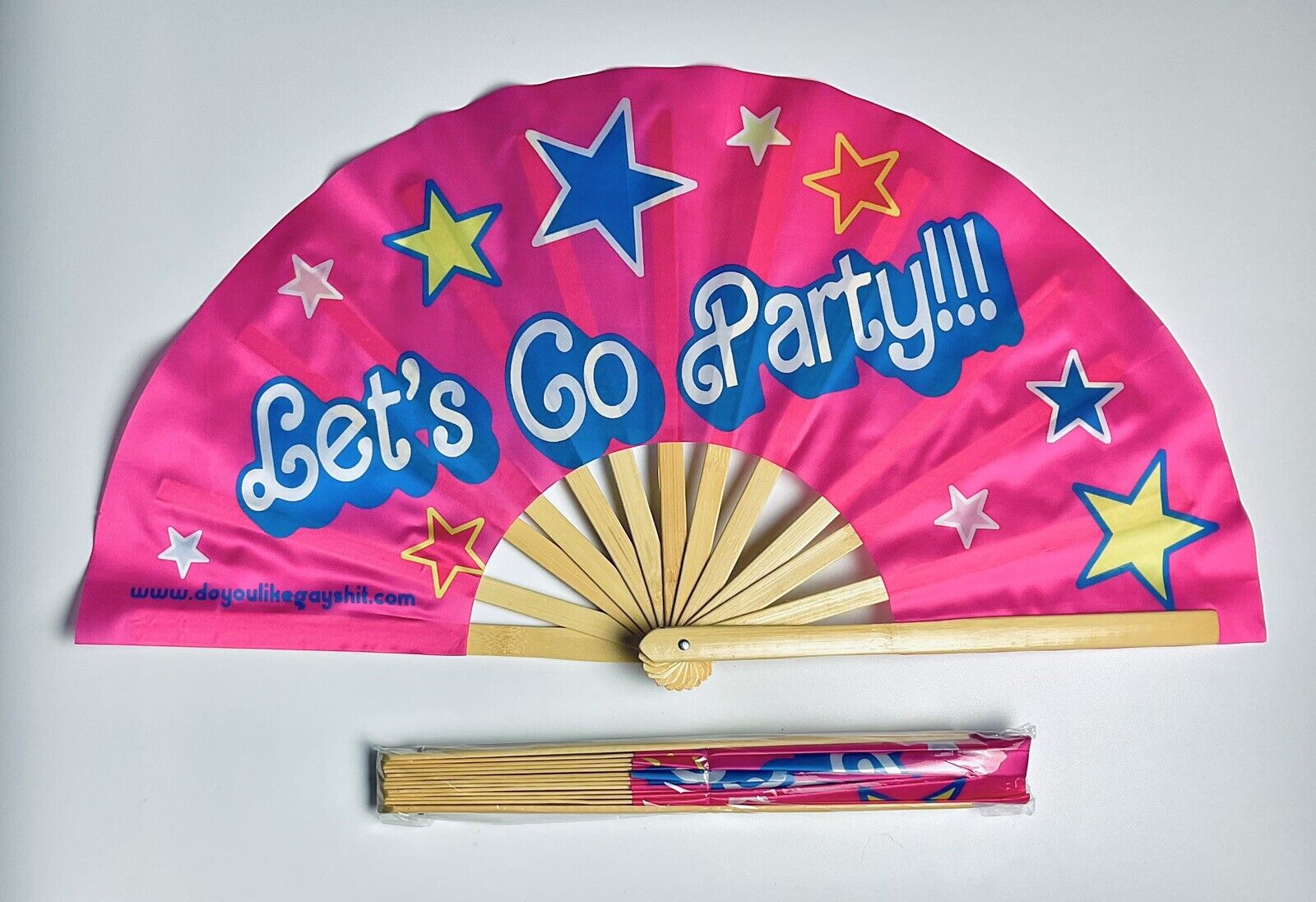 Let’s Go Party 26" Extra Large Folding Clack Gay Pride Fan Rave Barbie Funny Fun Do You Like Gay Shit?