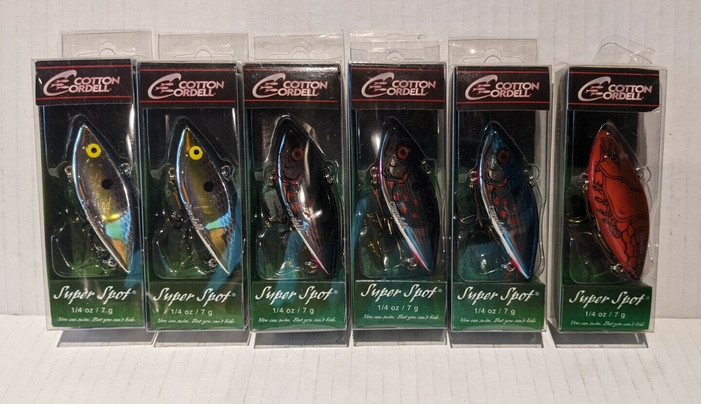 LOT OF 6 NEW Cordell SUPER SPOT Crankbait Fishing Lures, 1/4 oz- NEW in Pack! F Cotton Cordell
