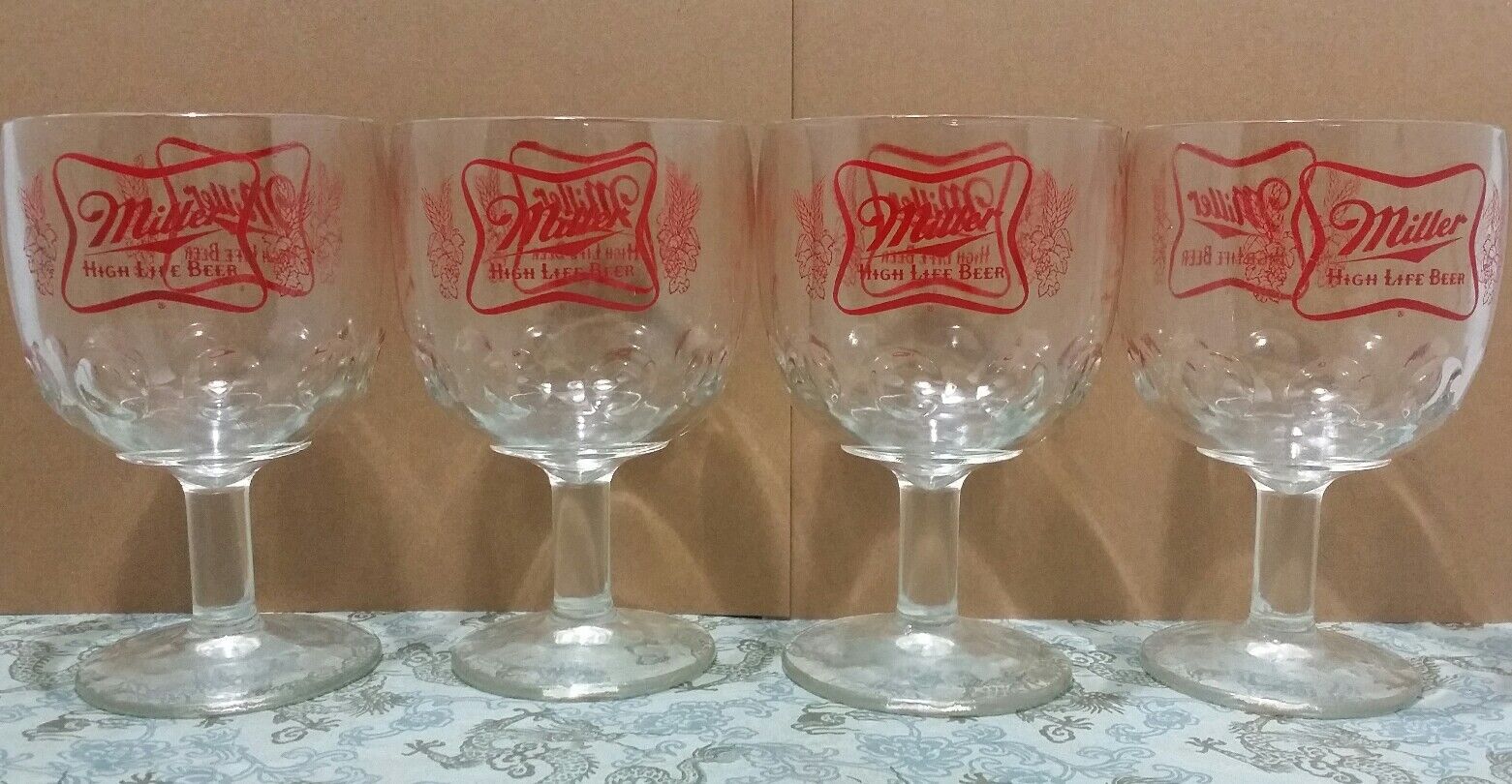 4 Vintage Miller High Life Beer Goblet Glasses Stemmed Chalice Summer Home Bar Miller - фотография #4