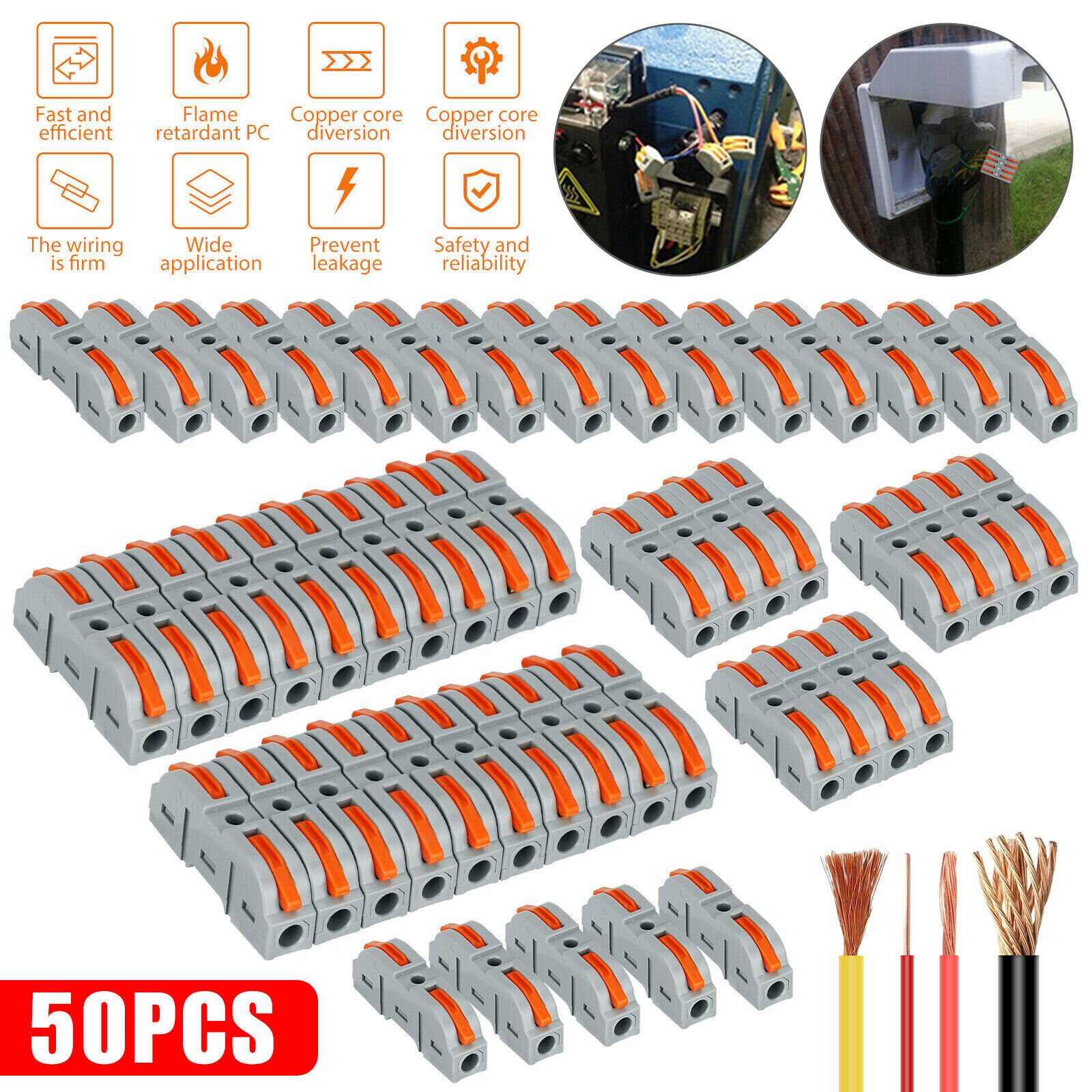 50X Reusable Spring Lever Terminal Block Electric 28-12AWG Wire Cable Connectors Unbranded - фотография #2