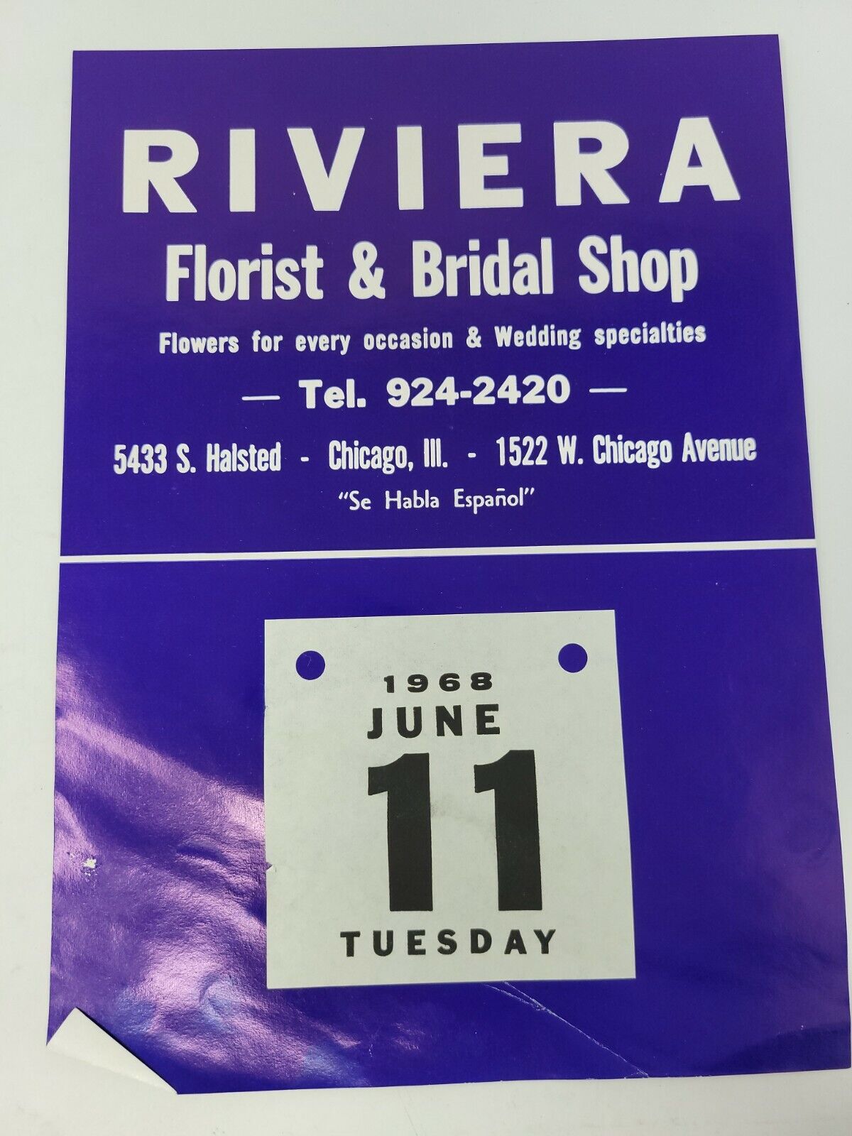 Riviera 1969 Vtg Salesman Sample Advertising Calendar Florist Bridal Chicago IL Без бренда