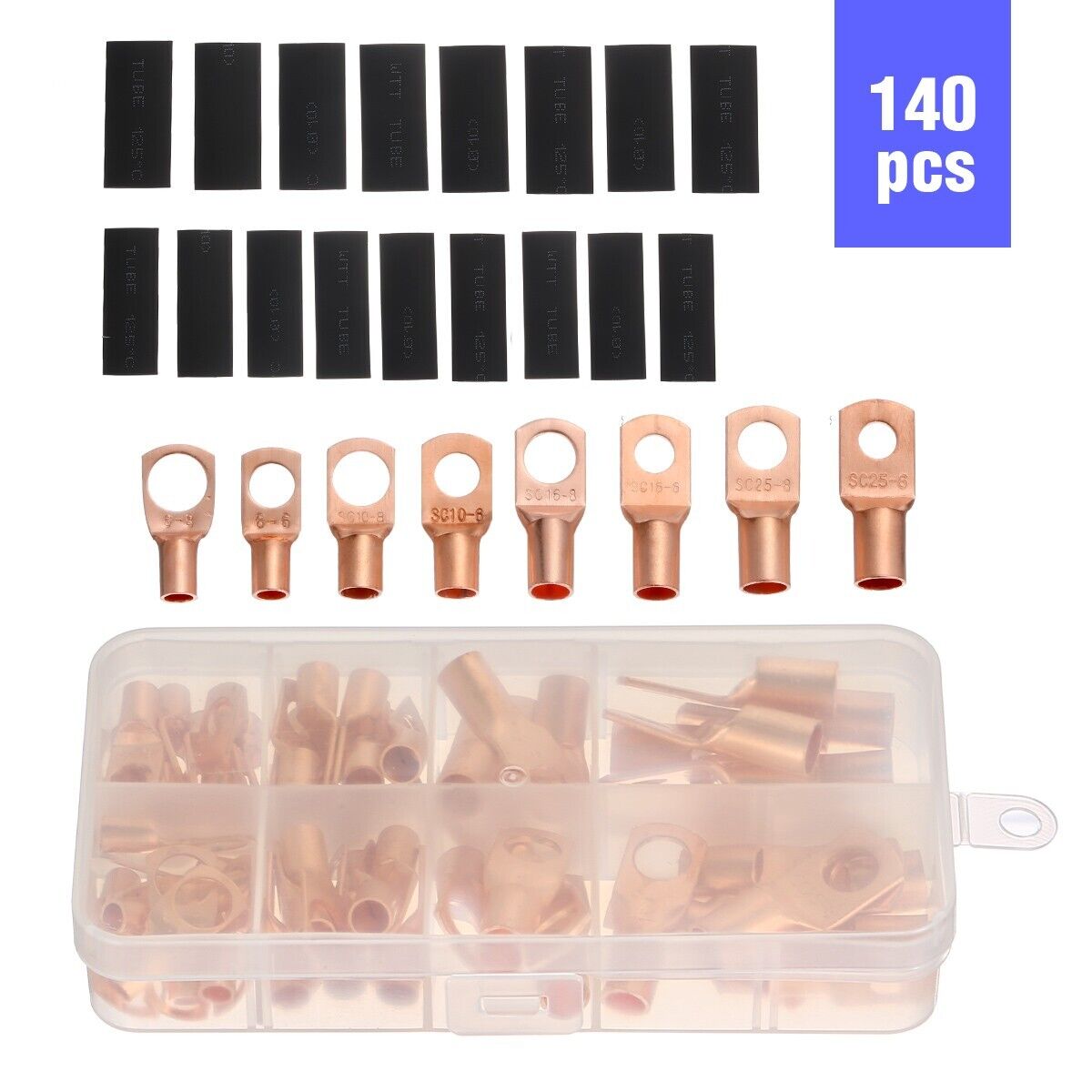 140pcs Copper Wire Lugs Battery Cable Ends Terminal Connectors Assortment Kit US Unbranded Does not apply - фотография #14