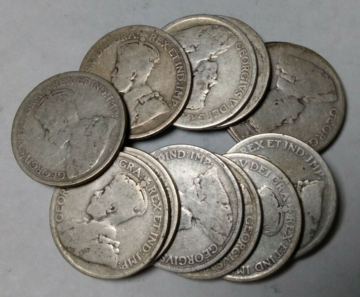 Lot of 2x Canada 25 Cents King George V Canadian Silver Quarters Worn Dates Без бренда