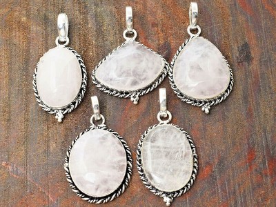 Rose Quartz Gemstone Wholesale Lots 5pcs 925 Silver Plated  Handmade Pendant Handmade - фотография #3