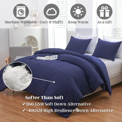 HAOWANER 3 Pieces Seersucker King Comforter Set with Pillows, Navy King Comfo... HAOWANER Haowaner Navy King - фотография #3