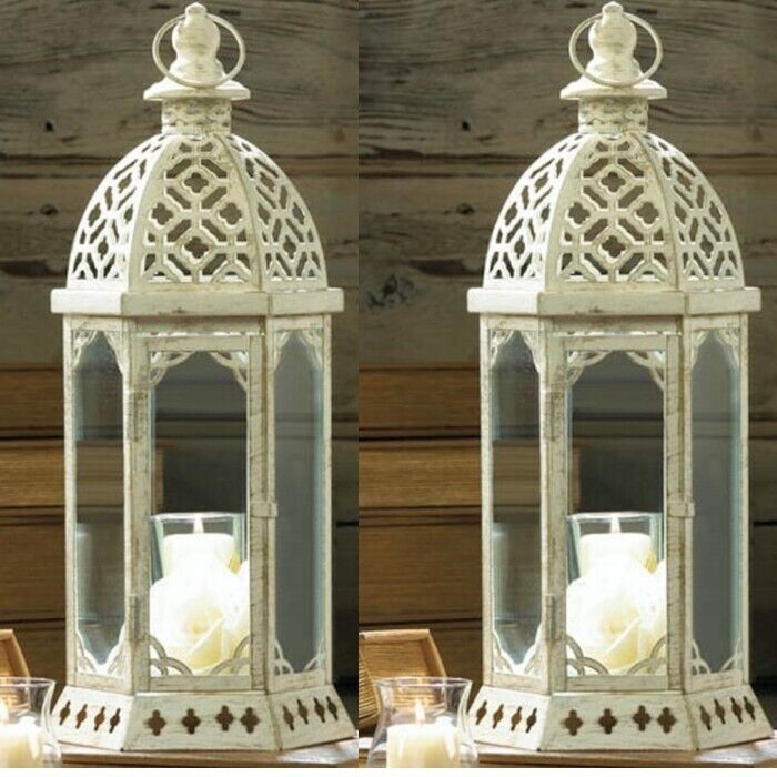 Lot 6 Distressed White 16 in Tall Lantern Candleholder Centerpieces  Gallery Of light 10017449 - фотография #3