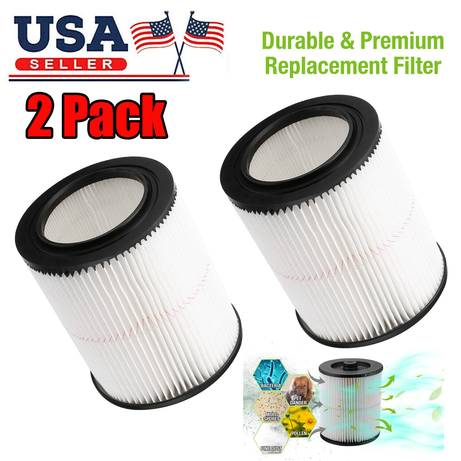 2xReplacement Cartridge Filter for Shop Vac Craftsman 9-17816 Wet Dry Air Filter Housmile