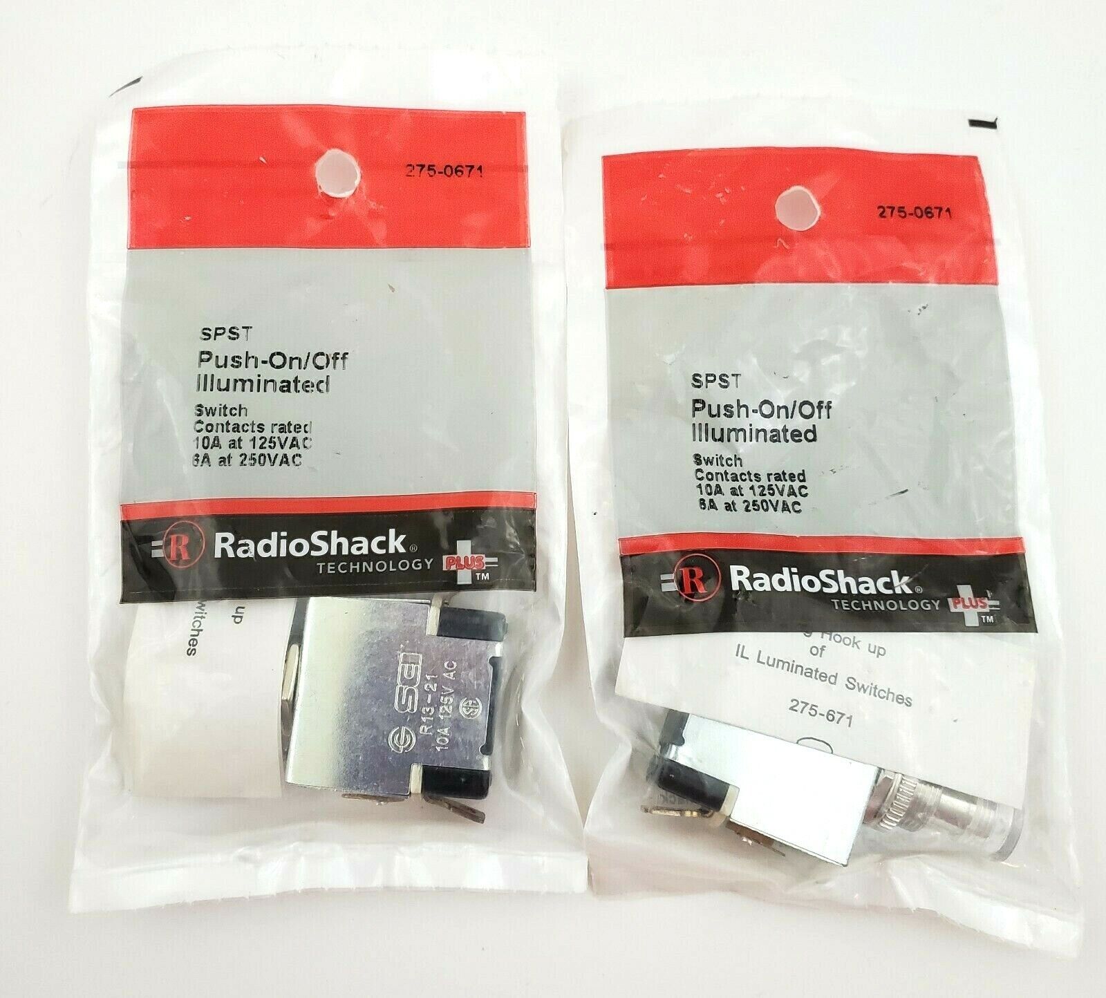 Lot of 2 Radio Shack 275-0671 Push On/Off Illuminated Pushbutton Switches SPST   Radio Shack 275-0671