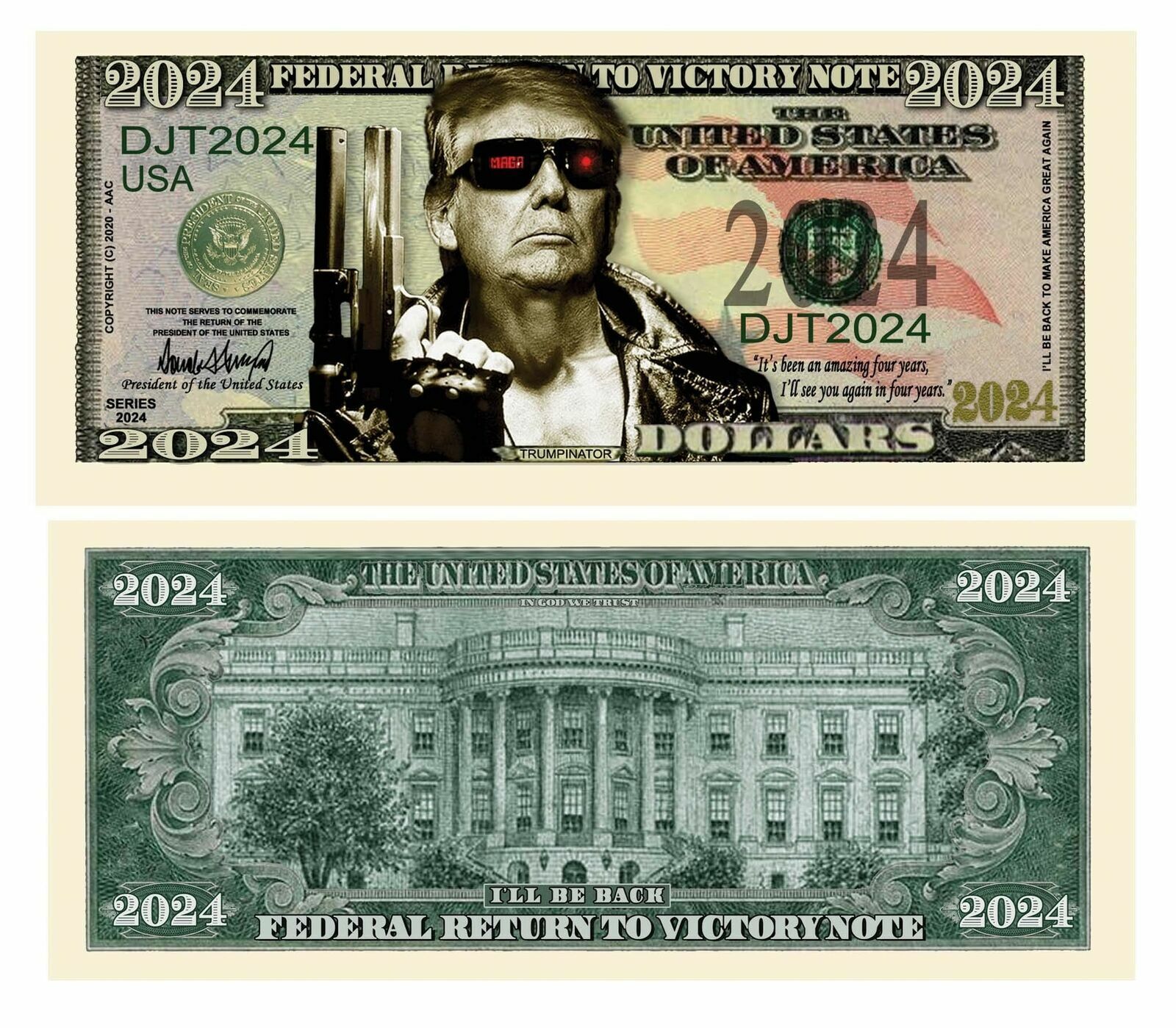 Donald Trump 2024 President Terminator 50 Pack Political Novelty Dollar Bills Без бренда