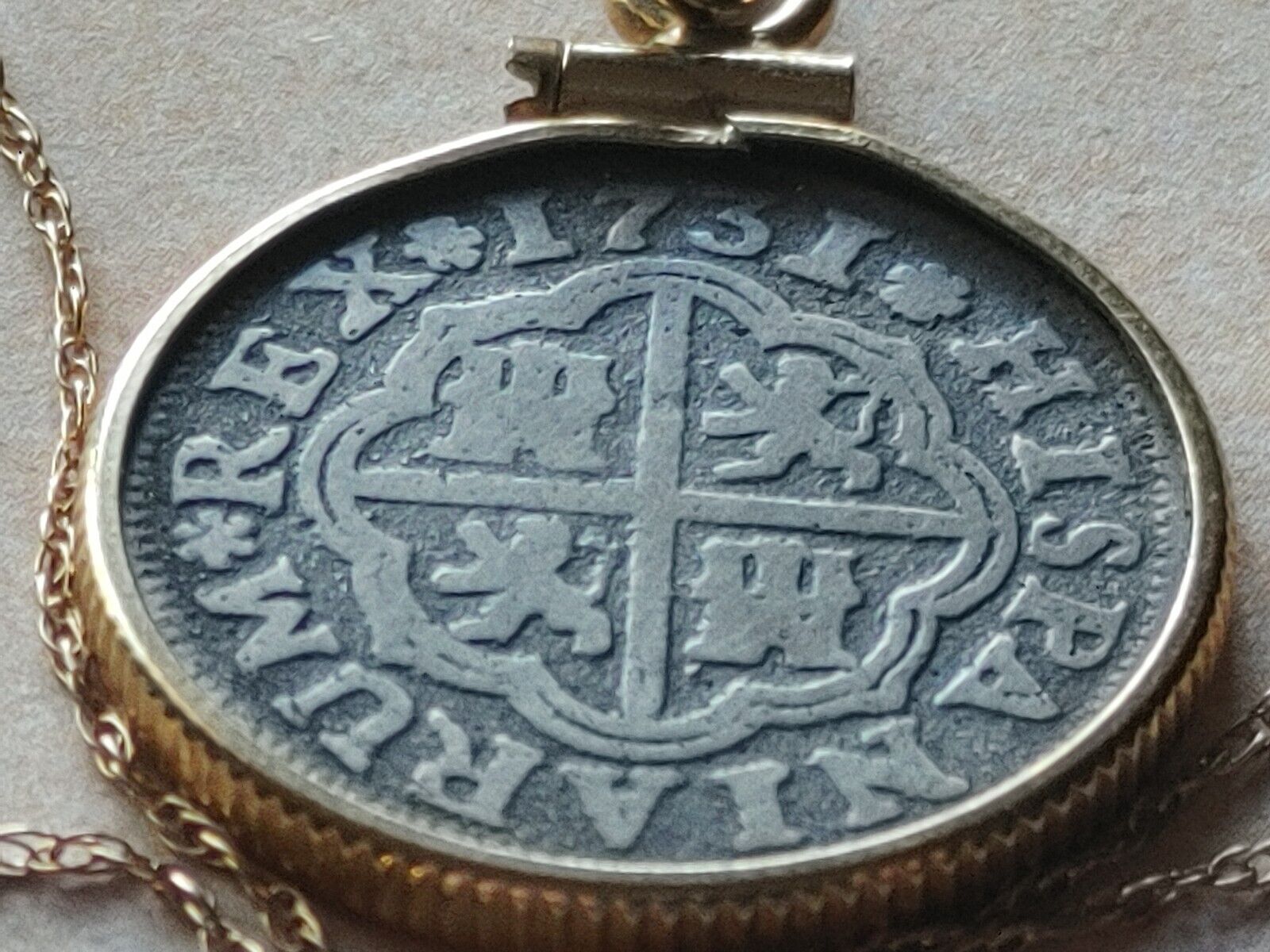 Genuine 1731 Spanish Reale 14K Gold pendant On a 14K  18" Gold Chain w COA & Box Everymagicalday - фотография #24