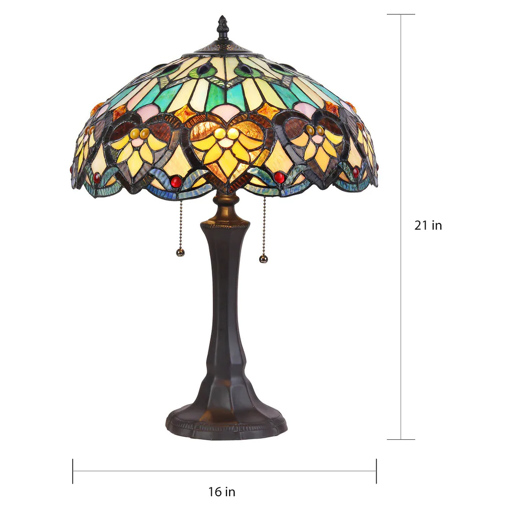 Tiffany Style Victorian Pull Chain 2-light Bronze Lamp Amber Turquois Gold, Pink Chloé TIFSWL-4 - фотография #3