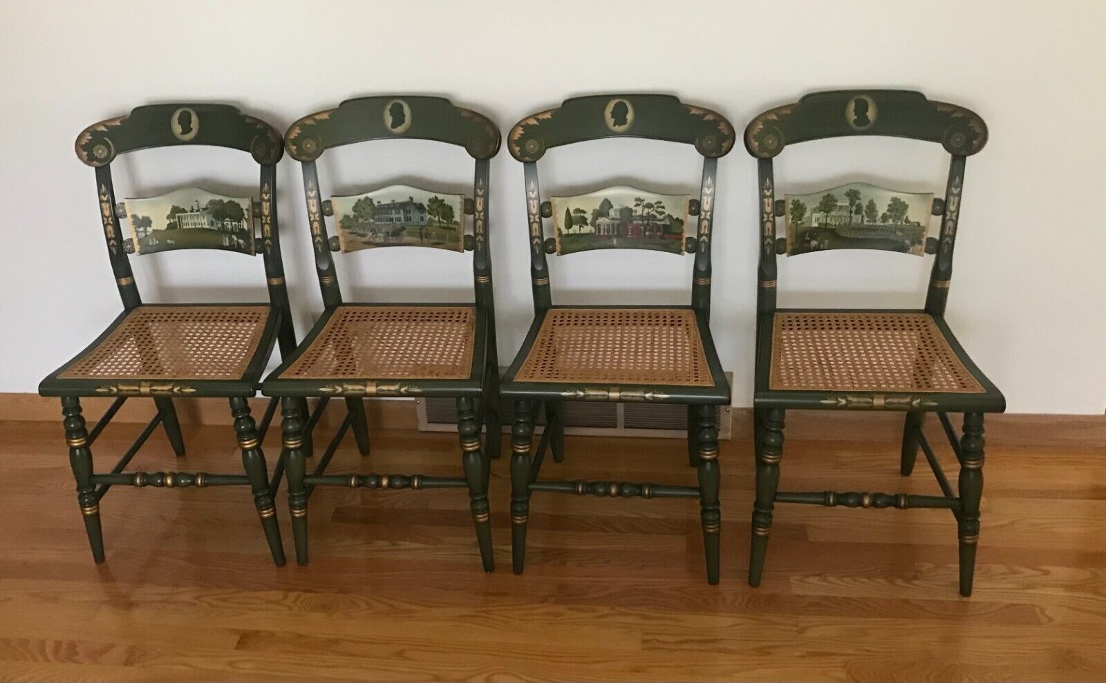 Set of 4 Hitchcock Chair Ltd Edition Bicentennial Presidents Cane Seat Green Hitchcock