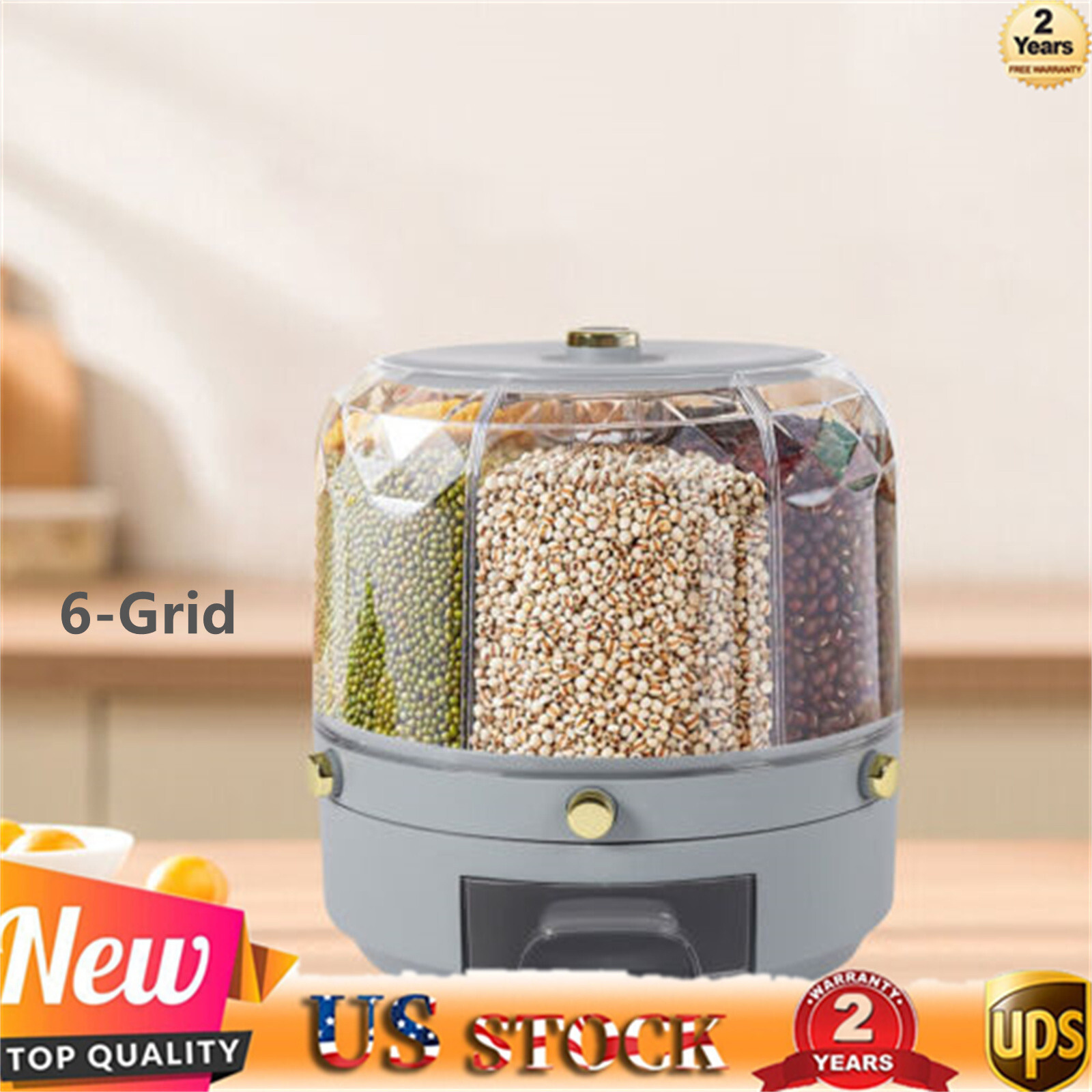 Rice Dispenser Dry Grain Food Storage Container Tank 6-Grid Rotating for Kitchen Unbranded N/A