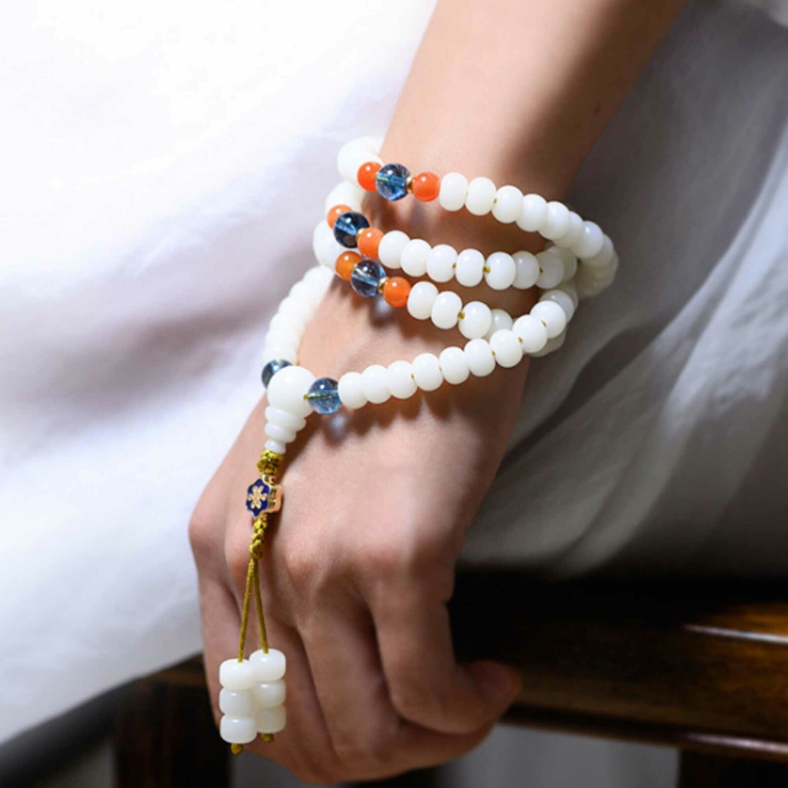 8mm Fashion natural white jade bodhi root Barrel beads bracelet Souvenir Mental Unbranded - фотография #5