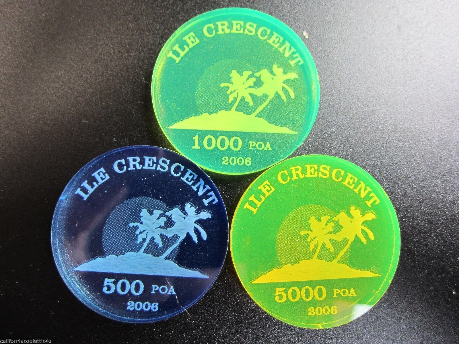 3 - UNUSUAL BEAUTIFUL "RARE ACRYLIC COINS" OF CRESCENT ISL. ONLY434 MINTED! Без бренда