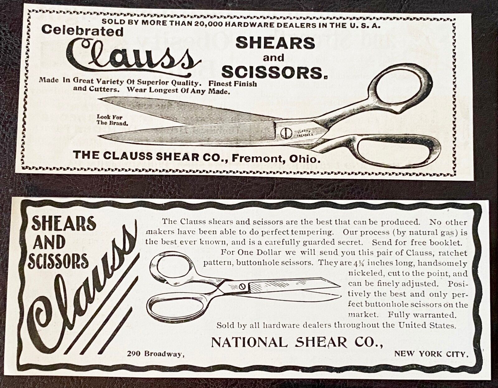 Antique 1890s CLAUSS SHEARS Vtg Sewing/Tailor Scissors Print Ad Lot~Fremont,Ohio Без бренда - фотография #2