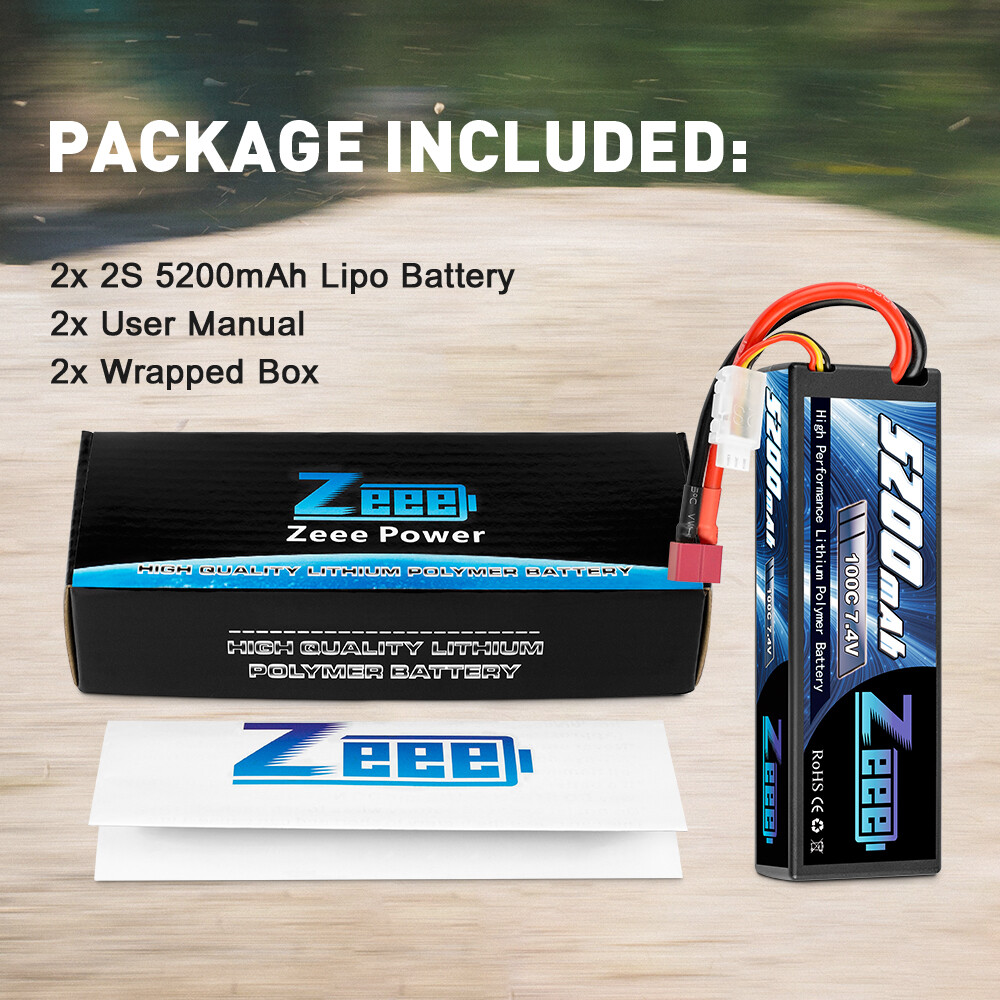 2x Zeee 100C 5200mAh 7.4V 2S LiPo Battery Deans Hardcase for RC Car Truck Heli ZEEE Does Not Apply - фотография #6