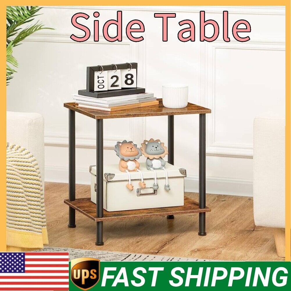 2 Tier Side Sofa Table Small Coffee Tea Table Industrial Wooden Metal End Table Unbranded Does Not Apply
