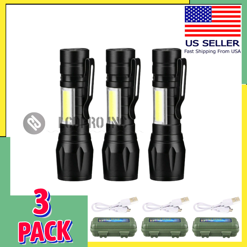 3X Super Bright LED Tactical Flashlight Mini USB Rechargeable Lamp 3 Modes Light Unbranded Does Not Apply
