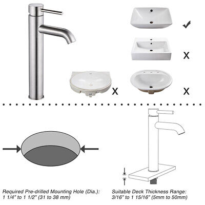 Aquaterior Bathroom Faucet One Hole for Vessel Sink Basin Mixer Tap BN AQT0001 Aquaterior 81FH1001-12-8-BN - фотография #8