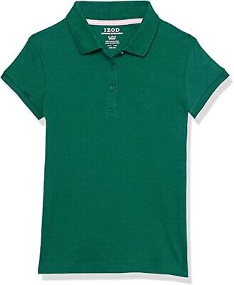 IZOD FOREST GREEN Girls' School Uniform Short Sleeve Interlock Polo Shirt, US 6 IZOD