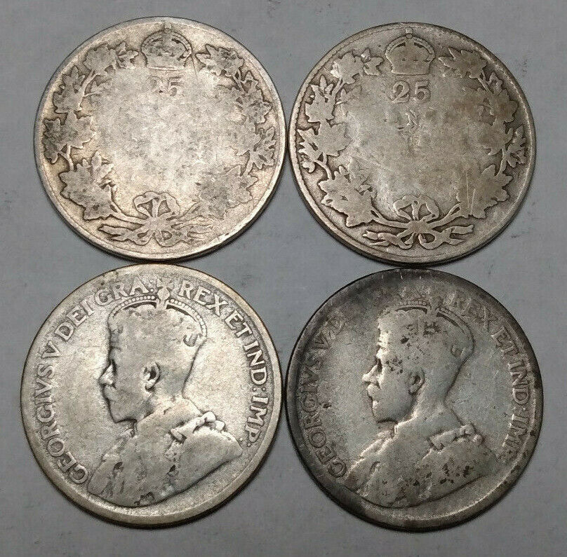 Lot of 2x Canada 25 Cents King George V Canadian Silver Quarters Worn Dates Без бренда - фотография #4