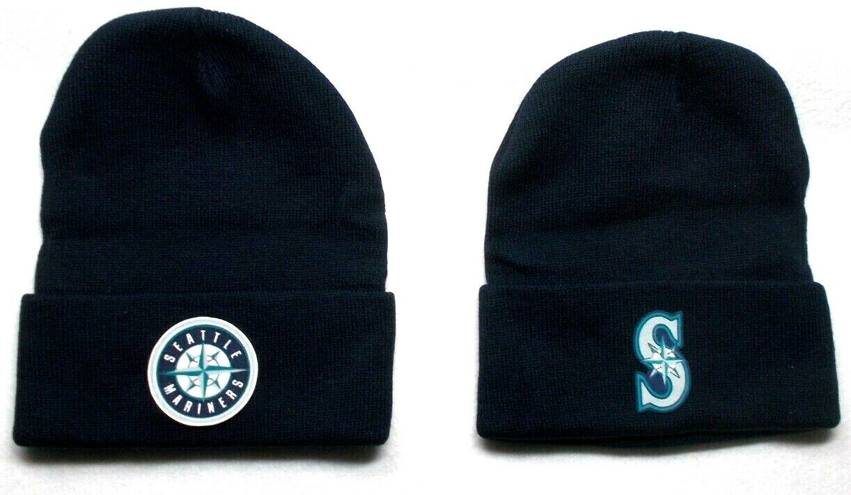 2 FOR $9.95!Seattle Mariners Flat Appliques on cuffed Beanie cap hat!SEE DETAILS Без бренда