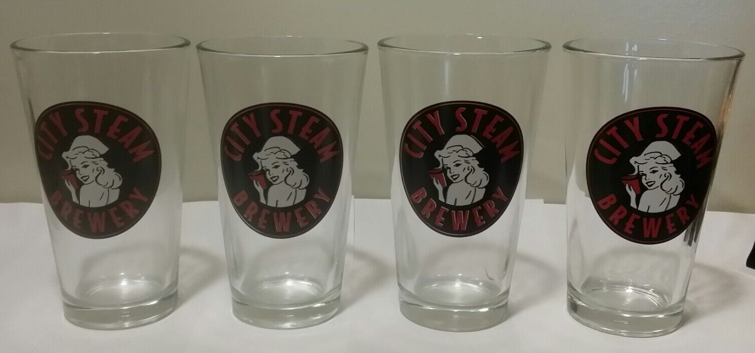 Set of 4 City Steam Brewery Naughty Nurse 16 Ounce (Pint) Glasses NEW Без бренда