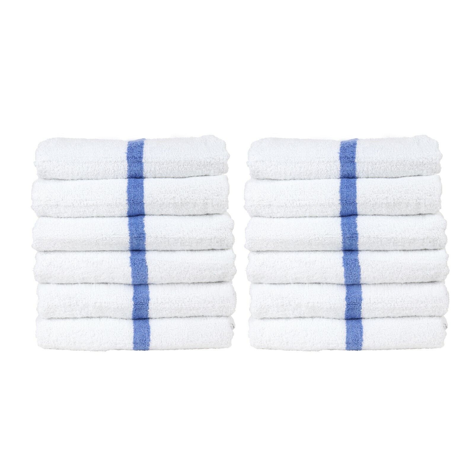 Striped Cotton Pool Towels - Bulk Value 12 Pack - 22 x 44 - White w/ Blue Stripe Arkwright - фотография #2