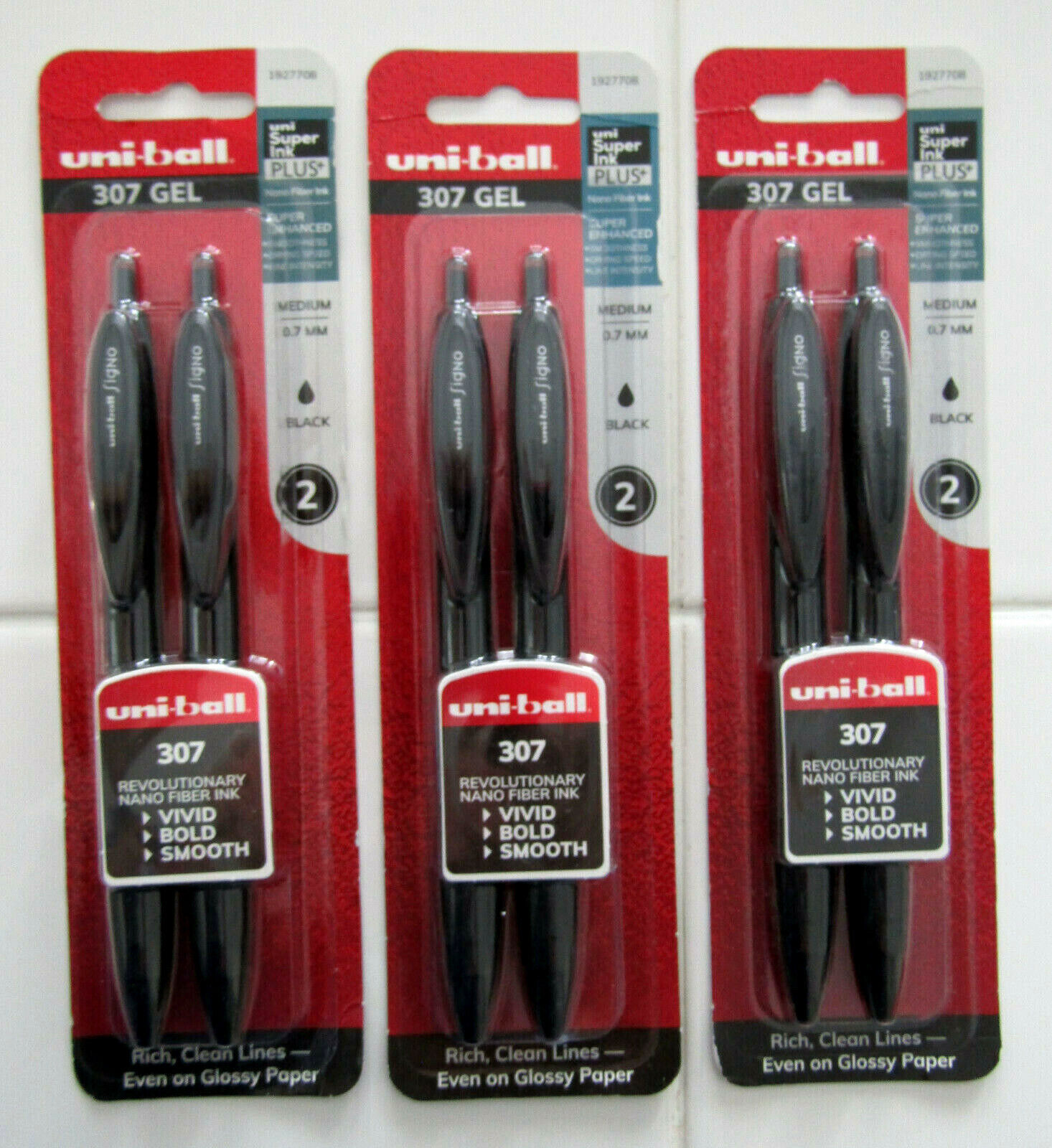 6X Uni-ball 307 Gel Pen, Black, 0.7mm Medium, Rich Clean Lines, 3 Packs uni-ball 1927708