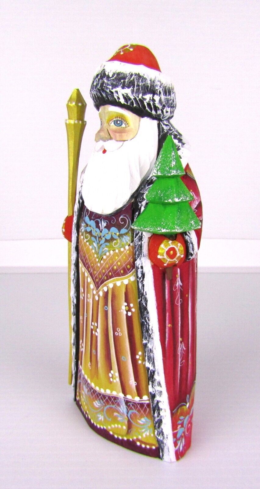 6" Russian Carved Santa Claus Red Figure Tree Staff Hand Made Linden Christmas Без бренда - фотография #7