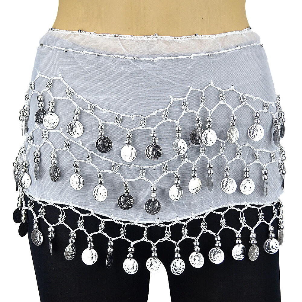 10 PCs Belly Dance Skirt Scarf Hip Wrap Belt Wholesale Low Price Chiffon Coins White Deer - фотография #10