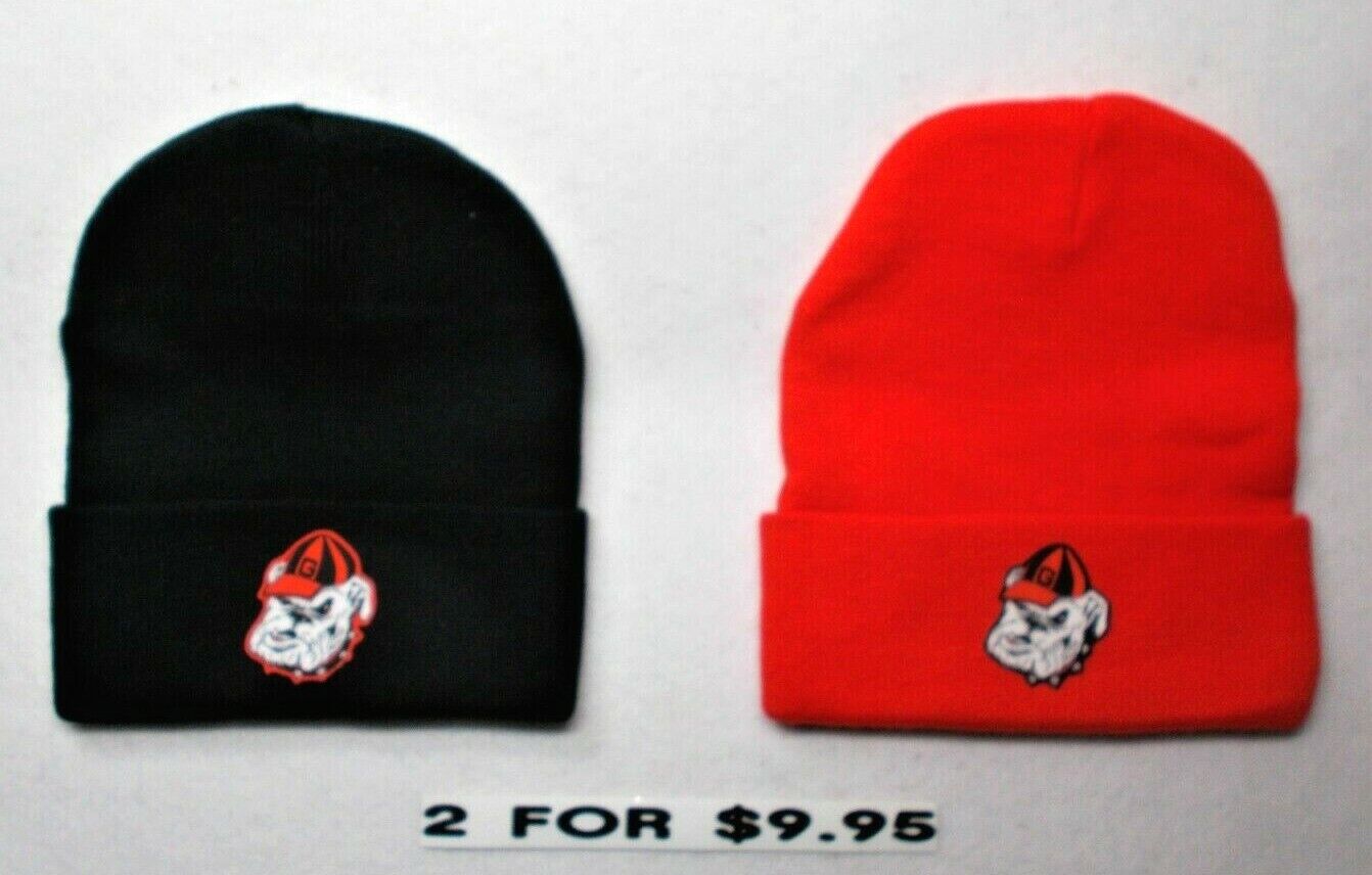 Georgia Bulldogs Flat Appliques on 2 cuffed Beanie cap hat! SEE DETAILS Без бренда