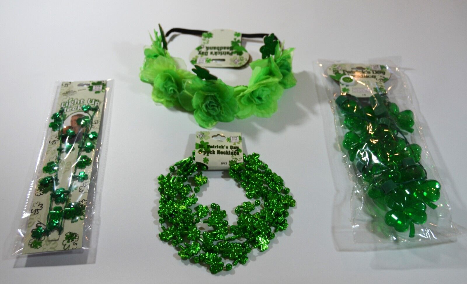 4 Piece St Patricks Day Party Pack Flower Headband And Light Up Necklaces Small Seasons