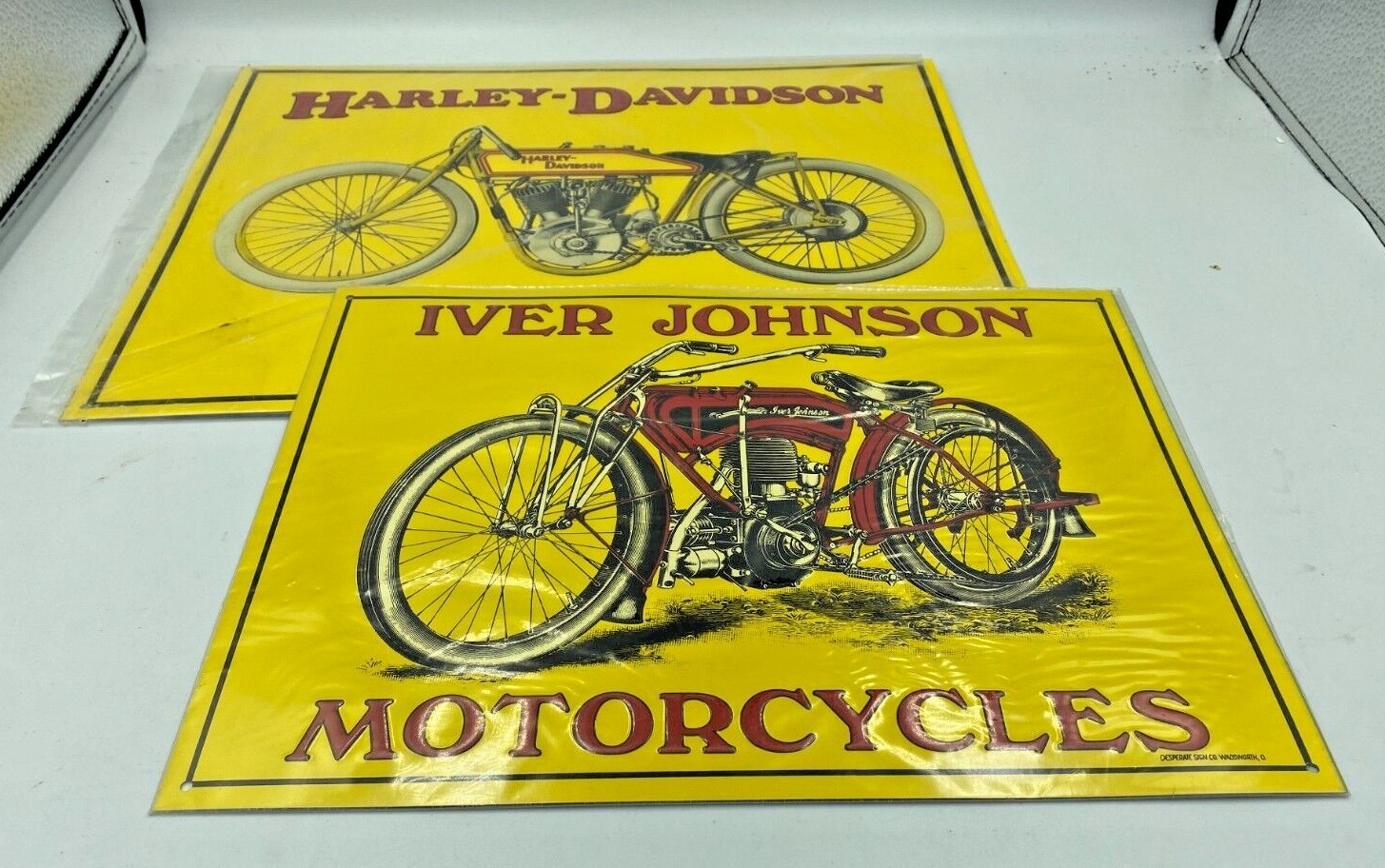 Vintage Harley Davidson  and Iver Johnson Motorcycles Metal Signs Harley Davidson, Iver Johnson
