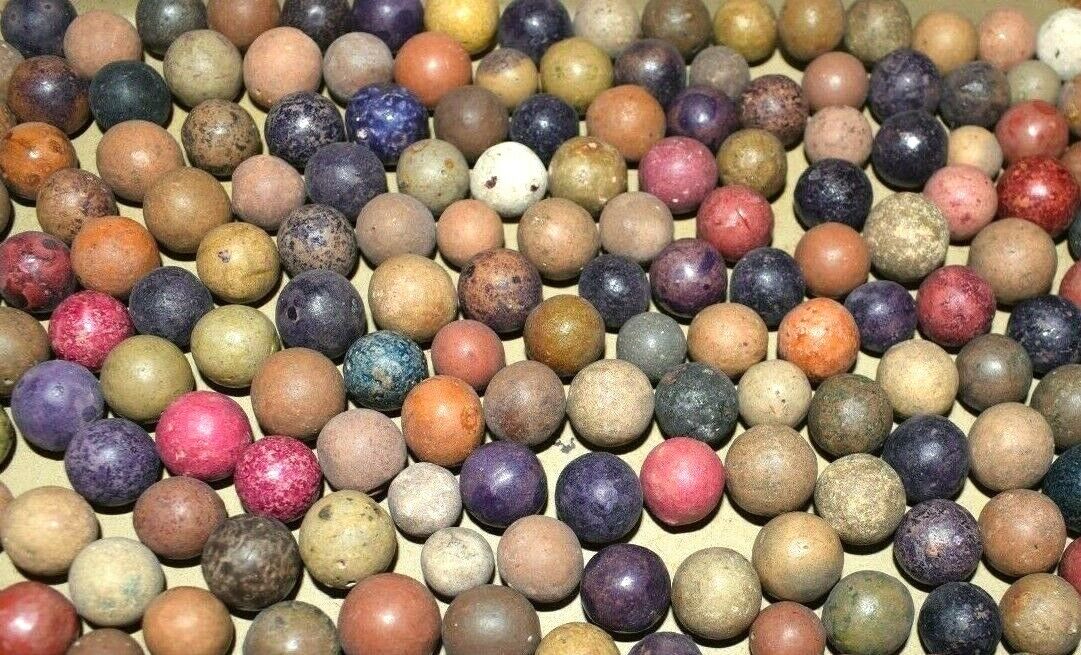 1800s Civil War era Colored Dye's Clay Marbles Lot of 24 Size .500" = 1/2" + or- Commies - фотография #7