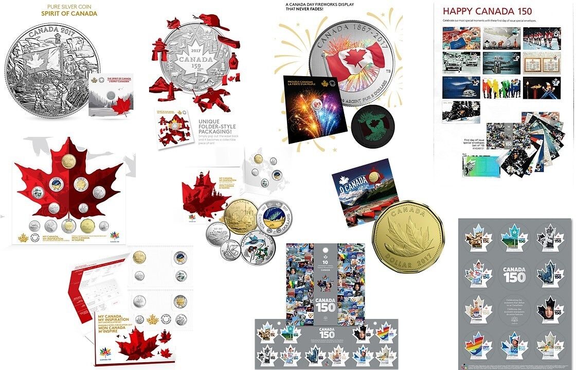 2017 CANADA 150 RCM SILVER COINS & COIN SETS plus CANADA 150 STAMP SETS   Без бренда