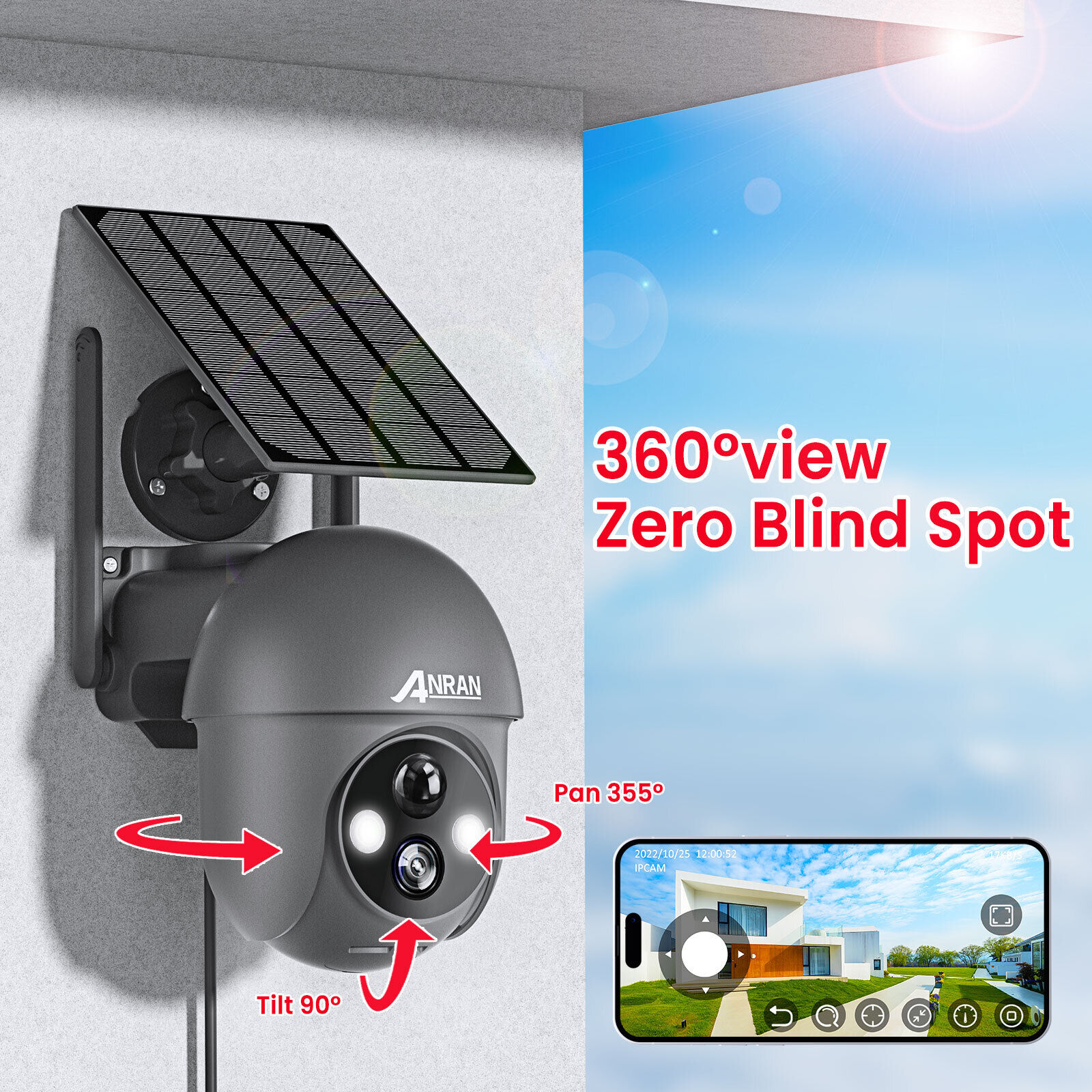 ANRAN Home Security Camera System Solar Panel 360°PTZ Wireless 3MP Outdoor Audio ANRAN AR-K04W1-36WB - фотография #12