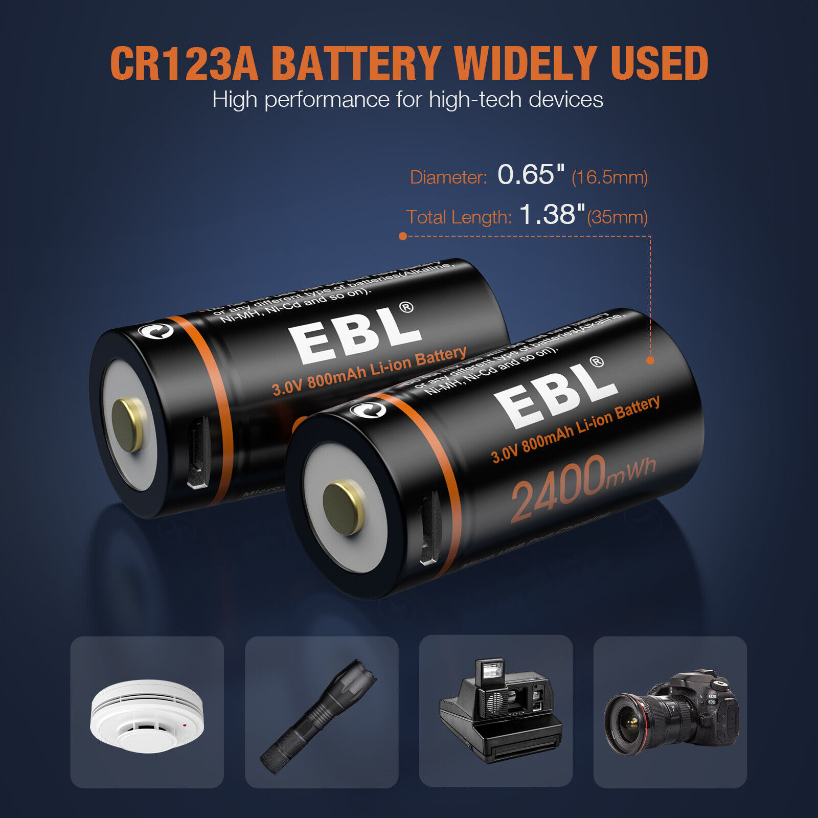4x 16340 RCR123 CR123A 123 3V USB Lithium Li-ion Rechargeable Batteries w/Cable EBL CR123 - фотография #8