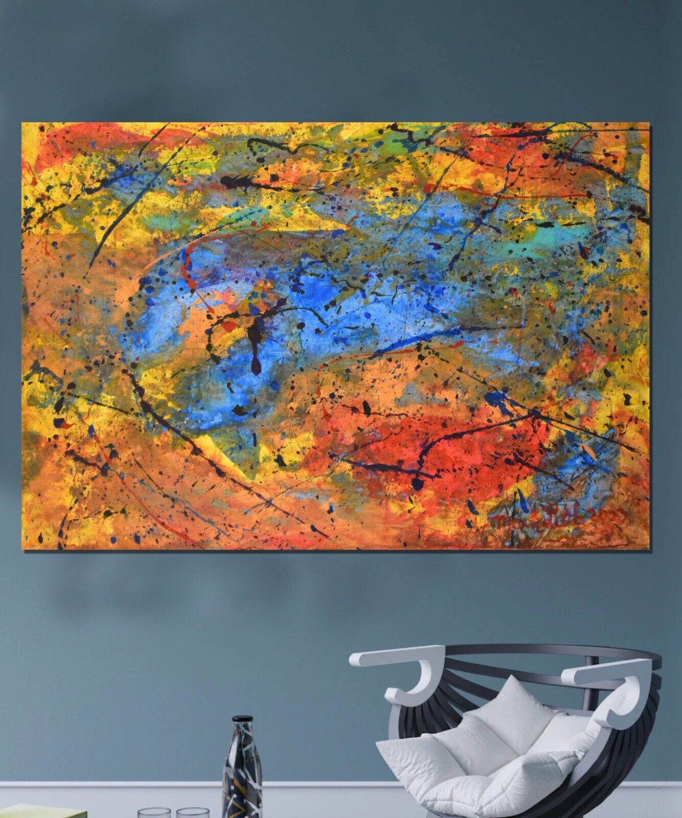 64”X44” Pollock/Richter style canvas ￼painting Acrylic,Abstract, Modern,X Large Без бренда - фотография #7
