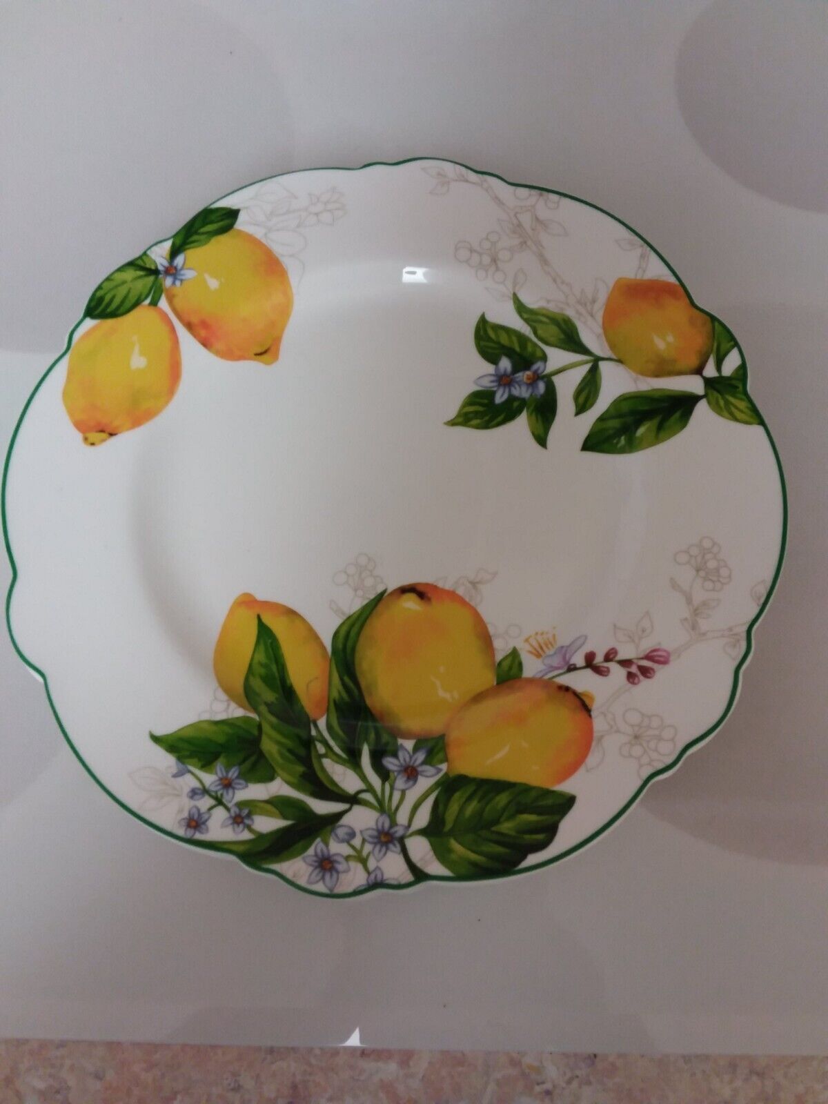 Set of 4 Grace's Teaware Yellow Lemons  11" Dinner Plates Scalloped Edges Grace's TeaWare